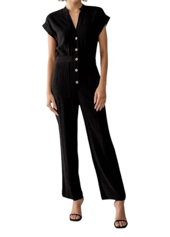 Cap Sleeve Straight Leg Jumpsuit In Black