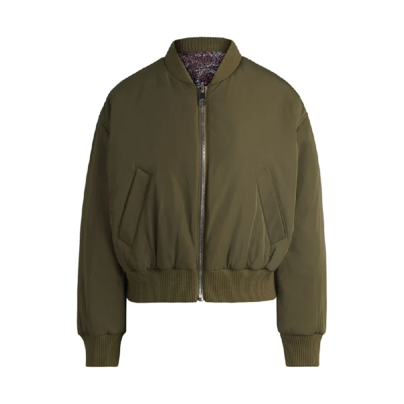 Reversible bomber jacket with water-repellent finish