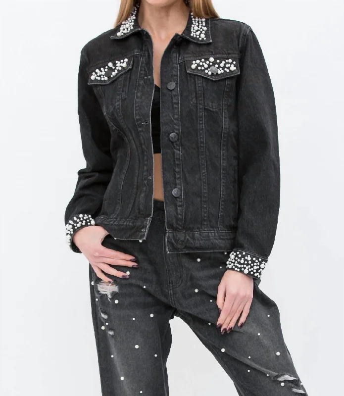 Pearl Embellished Jacket In Black