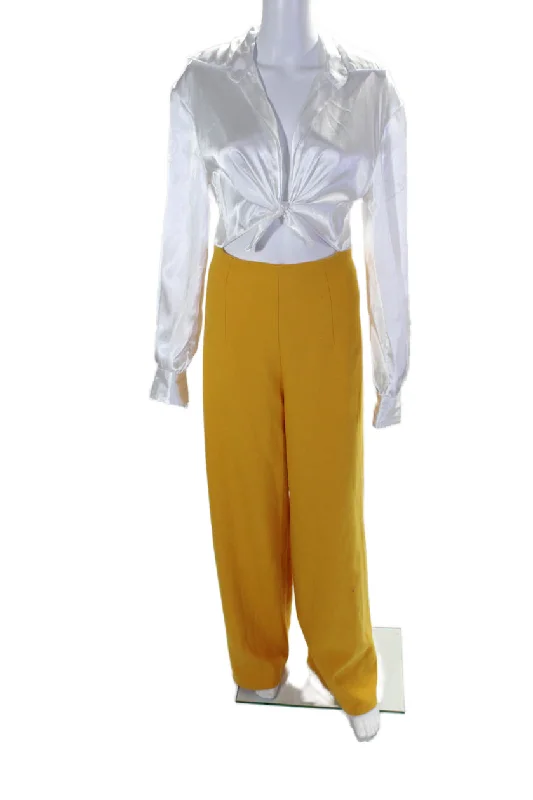 Sergio Hudson Womens Mixed Media Jumpsuit Yellow