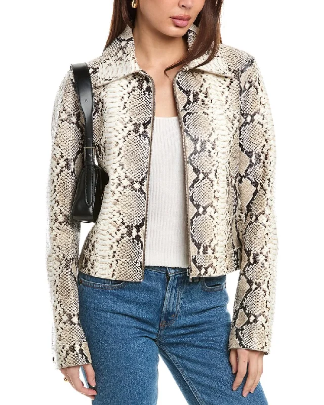 Michael Kors Zip Front Python-Embossed Leather Jacket