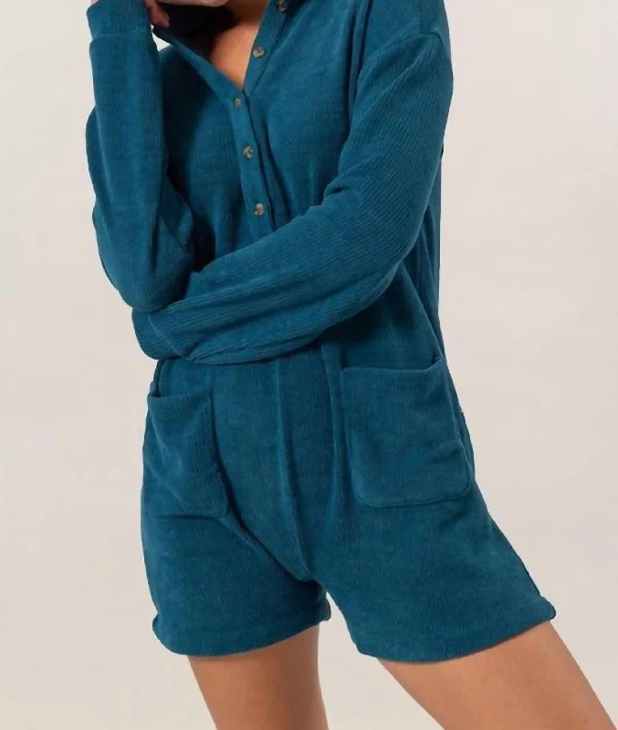 Double Take Romper In Teal