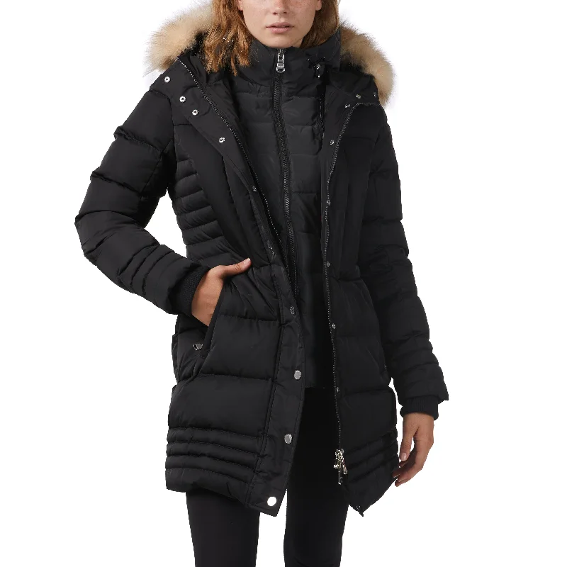 Pajar Women’s Discovery Mix Quilted Puffer with Hooded Detachable Bib