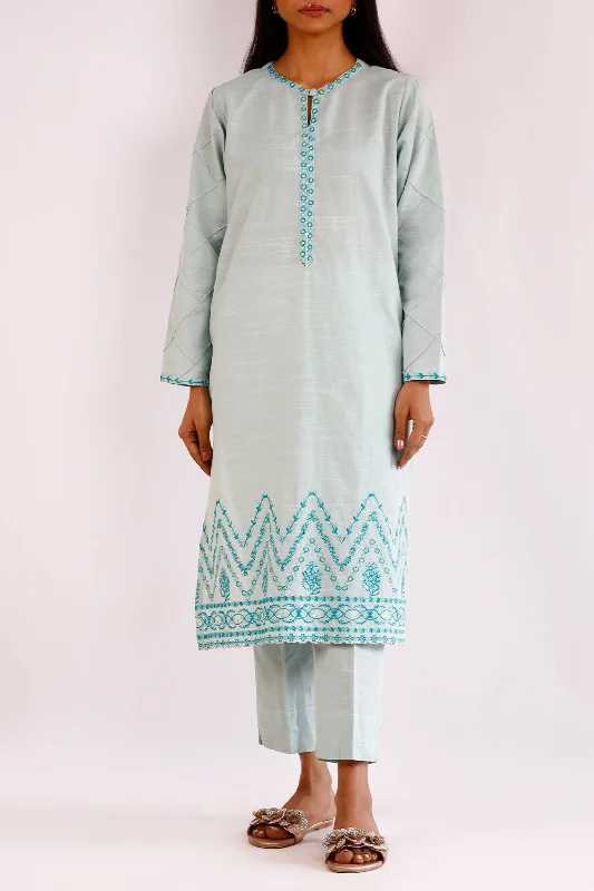 Solid+Emb Khaddar Stitched 2 Piece (Shirt/Trouser)