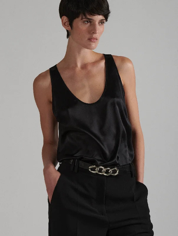 Black silk satin tank top