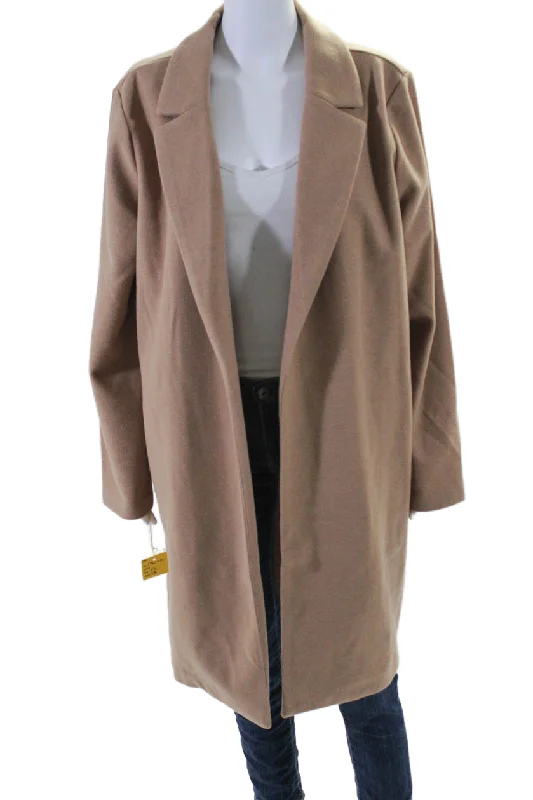 Renuar Womens Solid Tan Open Front Long Sleeve Coat Jacket