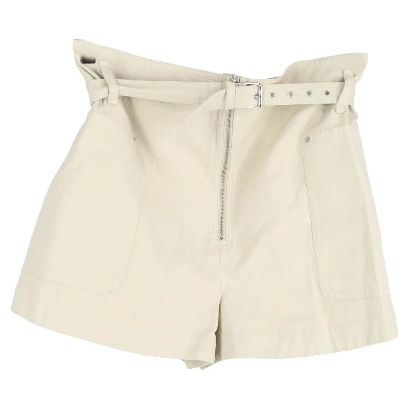 Isabel Marant Étoile Parana Belted Shorts in White Cotton-Linen