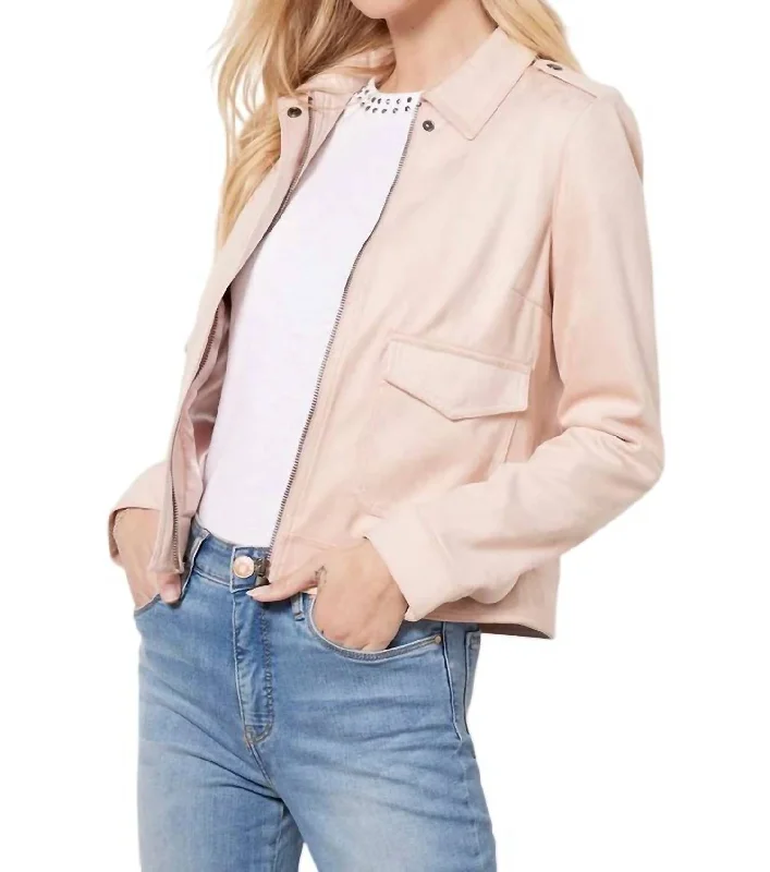 Alena Hidden Zipper Trucker Jacket In Powder Pink