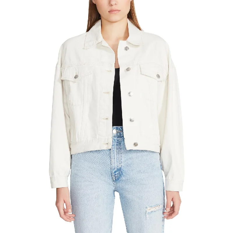 Womens Box Pleat Collared Denim Jacket