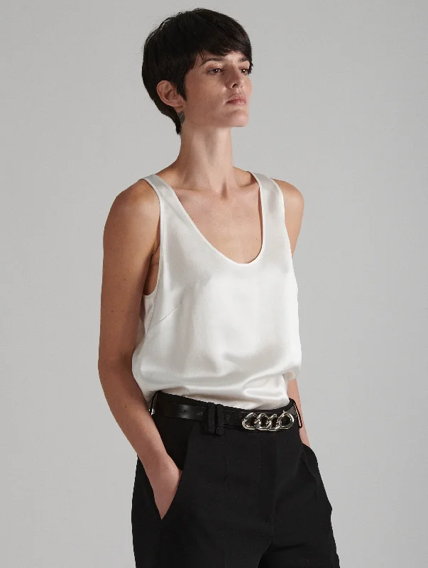 White silk satin tank top