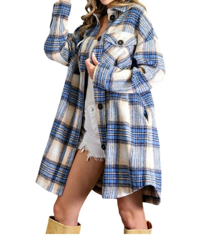 Lauren Flannel Plaid Oversized Shacket In Denim Multi