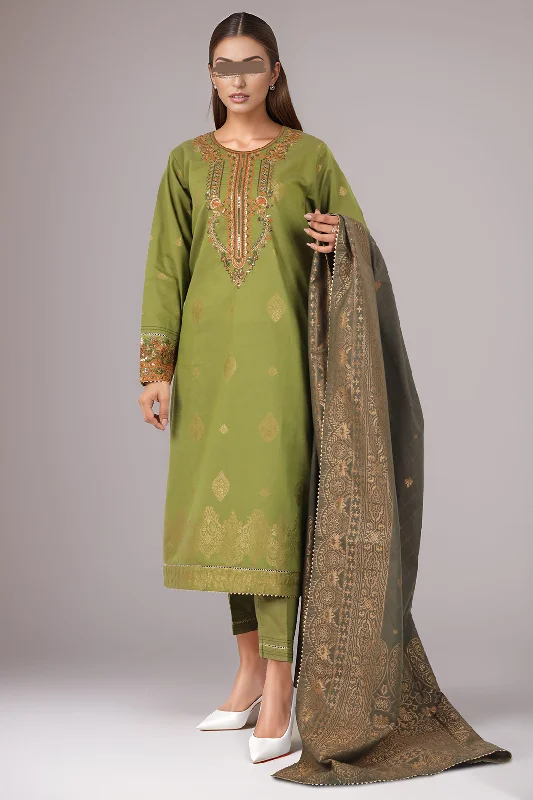 Embroidered Cotton Jacquard Stitched 3 Piece