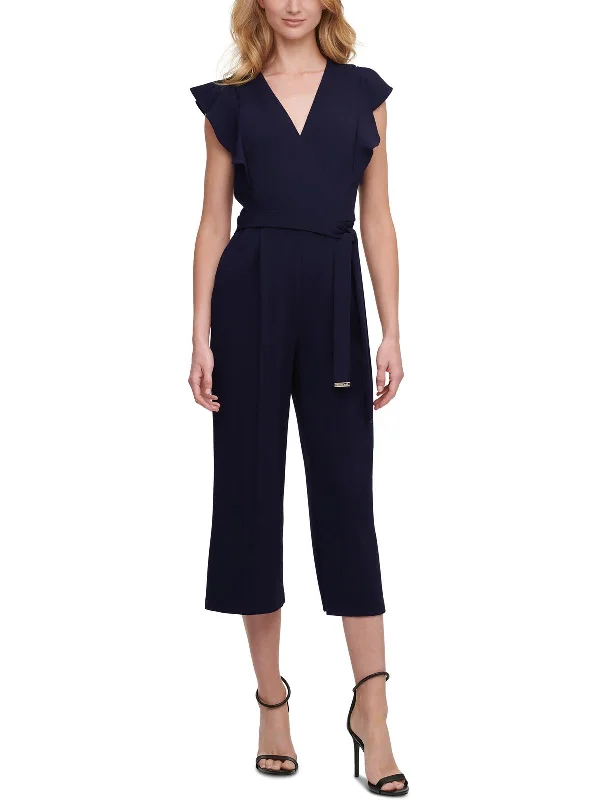 Womens Surplice Belted Jumpsuit