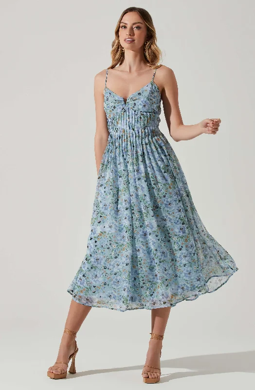 Floral Pleated Midi Dress