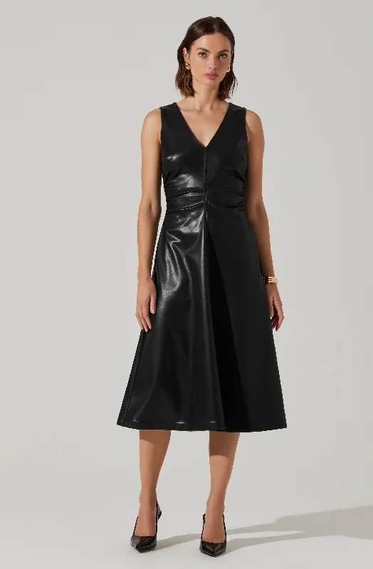 Omaira Faux Leather Midi Dress