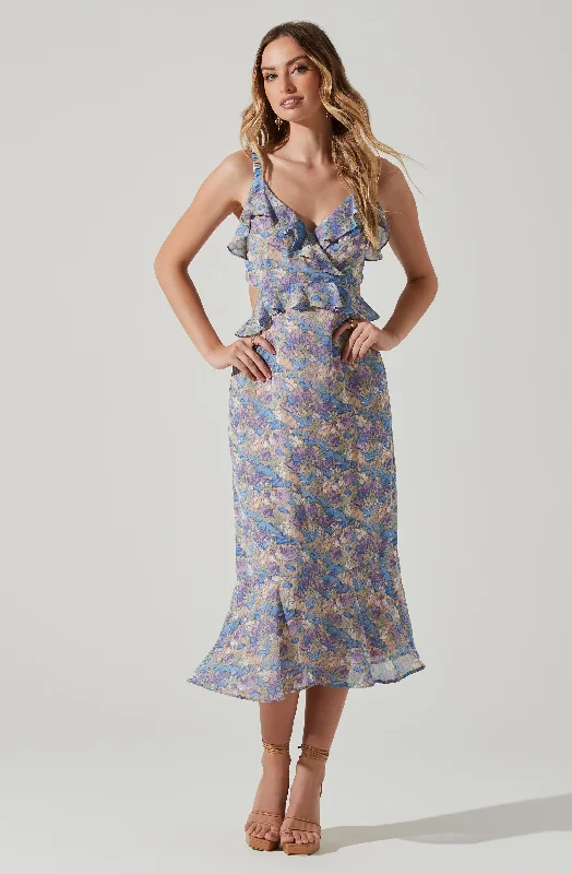 Wildflower Ruffle Cutout Midi Dress