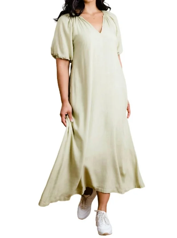 Amari Puff Sleeve Maxi Dress In Pear