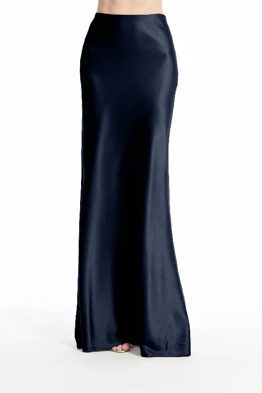 Bias Long Satin Aline Skirt In Navy