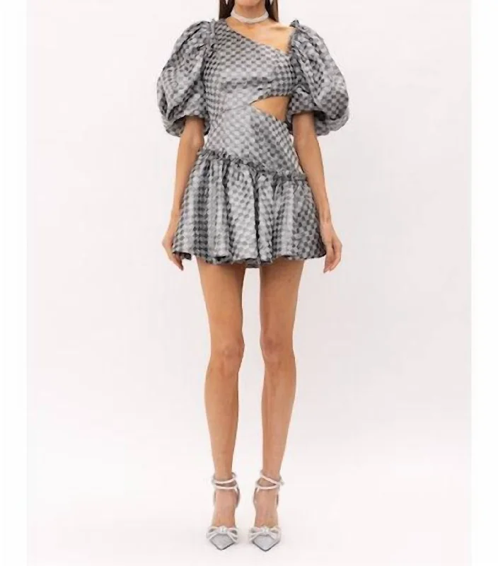 Claire Checkered Jacquard Mini Dress In Silver