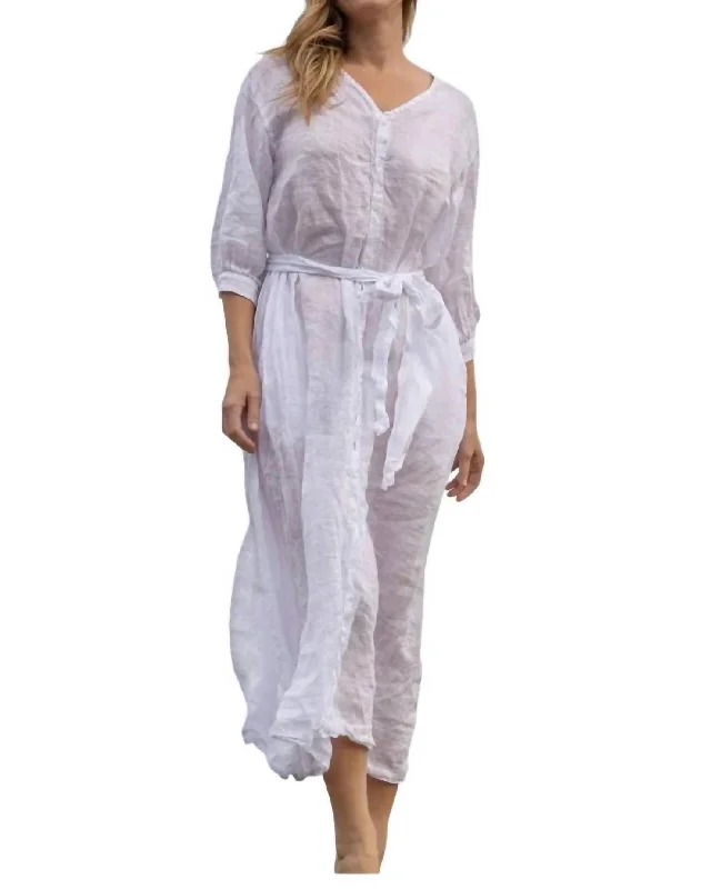 Corine Linen Maxi Dress In White