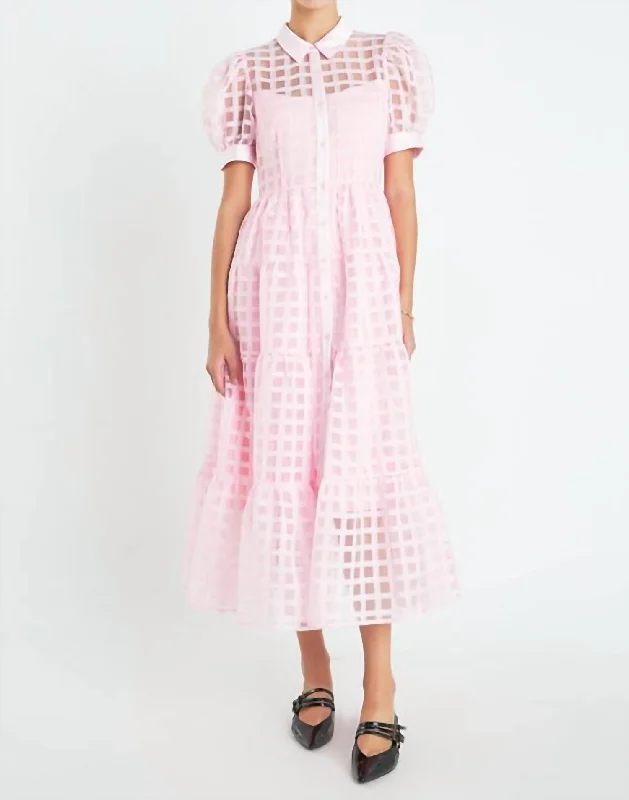 Gridded Organza Maxi Dress In Lilac