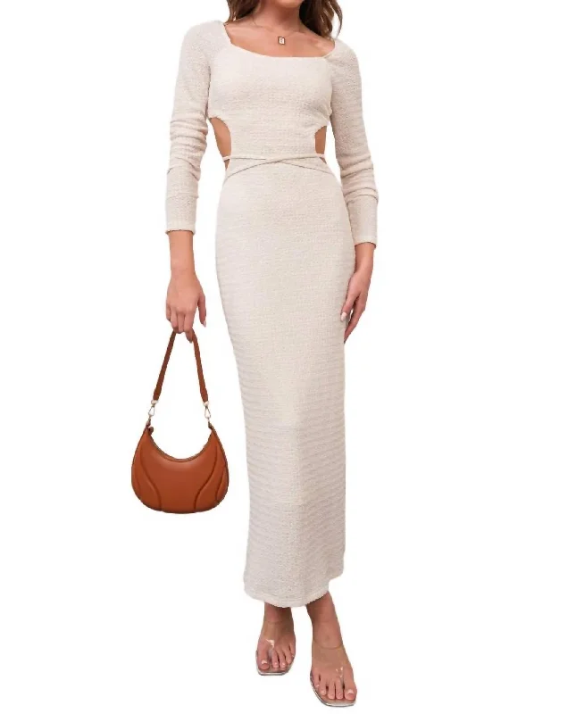 Open Back Textured Knit Maxi Dress In Ivory