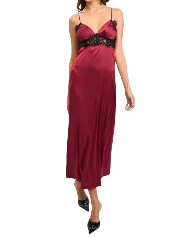 Silk And Lace Maxi Dress In Jujube