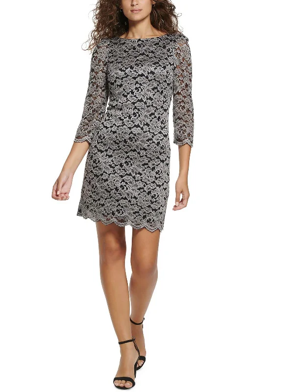 Womens Lace Mini Shift Dress