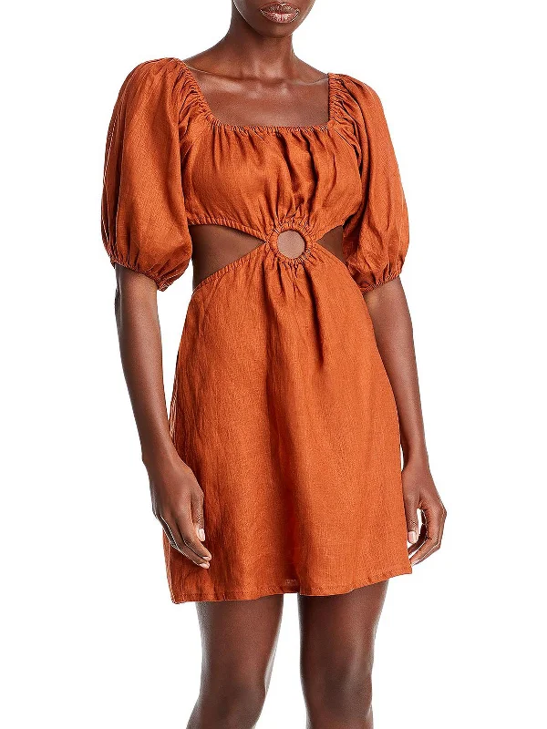 Womens Linen Mini Fit & Flare Dress