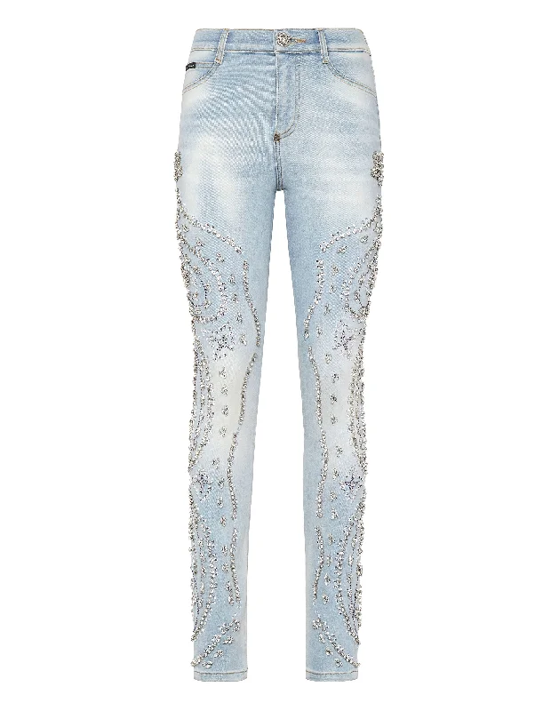 Denim Trousers High Waist with Crystals Cowboy