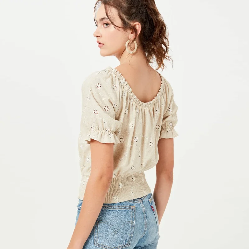 Linen Eyelet Top (Taupe)