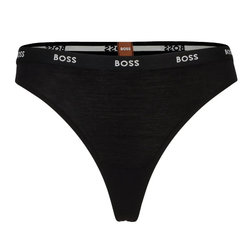 BOSS Womens Stretch Jersey Logo Waistband Thong - Black