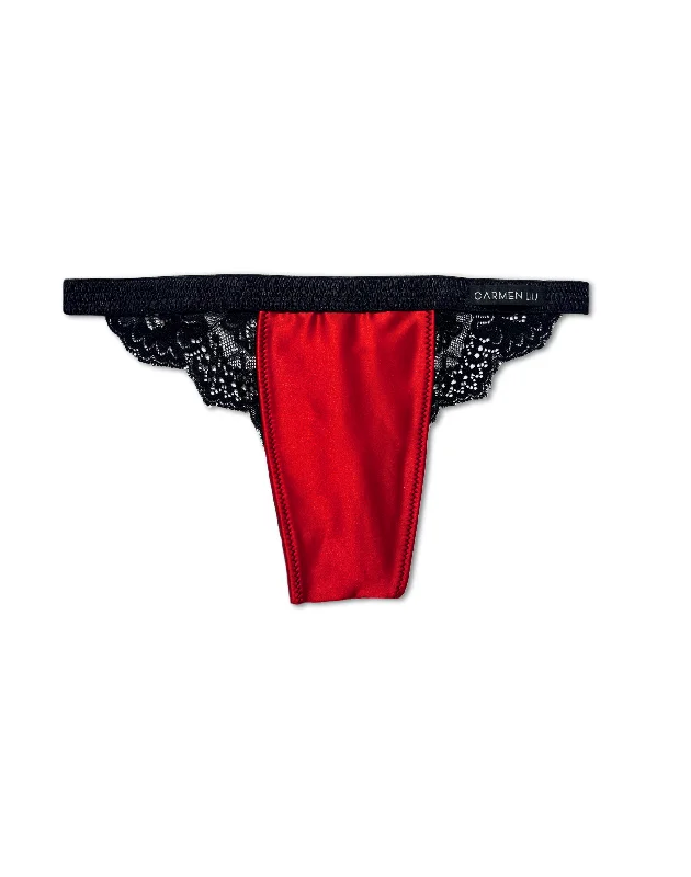 Classy Lace Tucking Thong Thorn Red