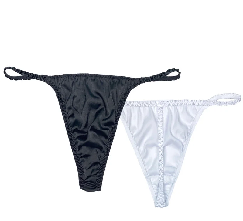 Classic Satin T-String Thong Black & White | 2 Pack