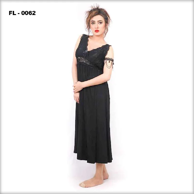 Black Flourish Nighty For Women  - FL-0062