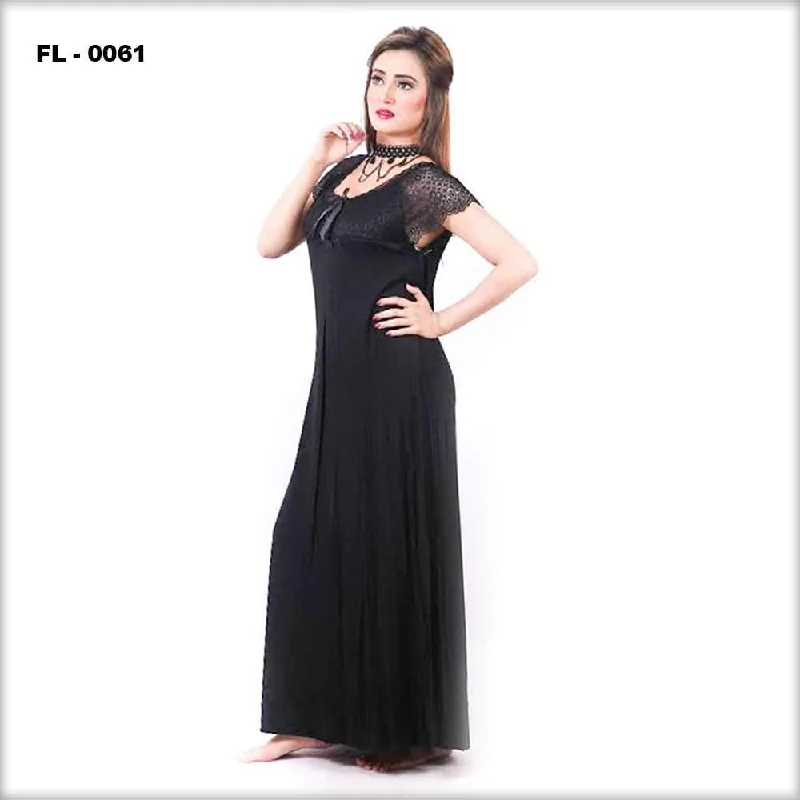 Black Long Nighty For Women Flourish  - FL-0061