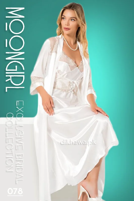 Moongirl - Exclusive Bridal 2Pc Long Nighty Set with Robe - Wedding Nightwear 078 - Turkish Brand