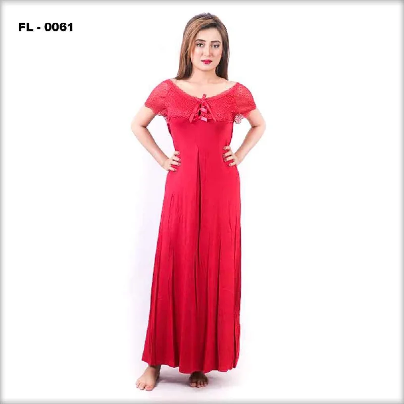 Red Long Nighty For Women Flourish  - FL-0061