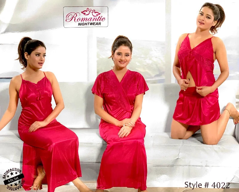 Romantic Nightwear - 4Pcs Bridal Nighty Sets - 4022 - Long Nighty with Gown & Cami Set