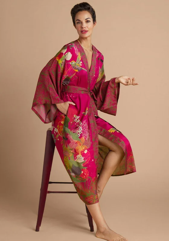 Powder Hummingbird Kimono Gown, Raspberry