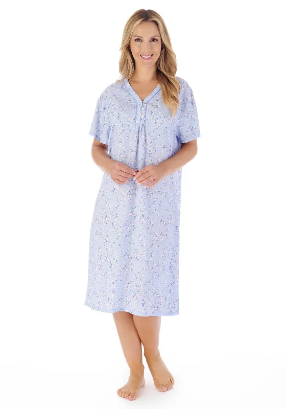 Slenderella Blossom Print Short Sleeve Nightdress, Blue