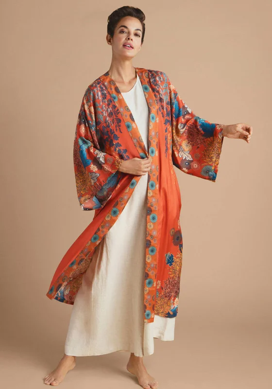 Powder Trailing Wisteria Kimono Gown, Terracotta