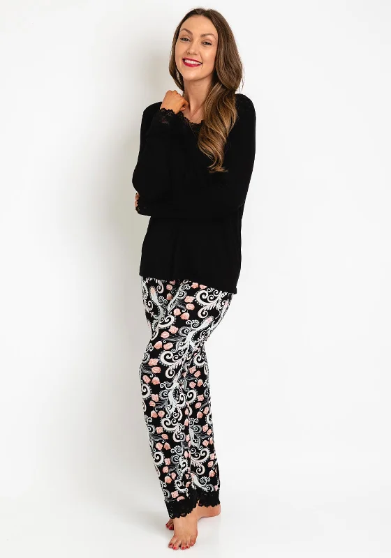 The Serafina Collection Paisley Print Long Sleeve Pyjama Set, Black