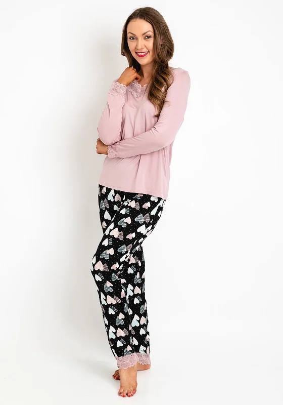 The Serafina Collection Heart Print Long Sleeve Pyjama Set, Blush