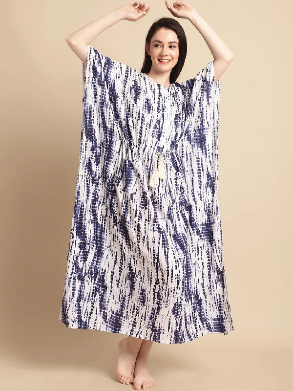 Blue Tie and Dye Print Rayon Kaftan by Shararat