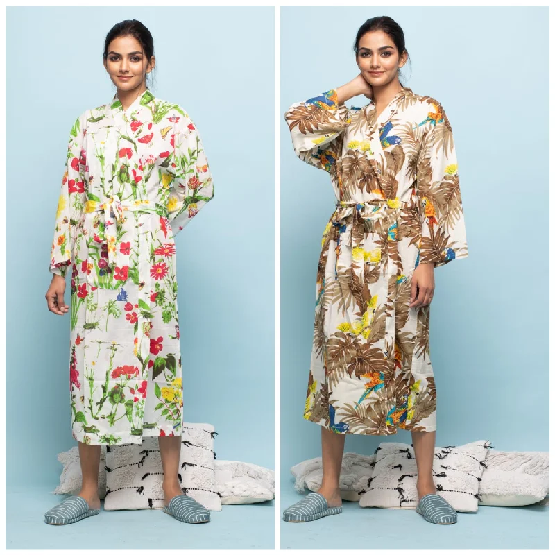 Set of 2 Cotton Hand printed kimono robe