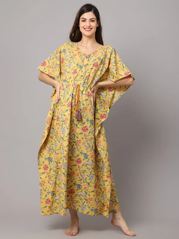 Women's Cotton Floral Print Maternity Kaftan With Feeding Zipper