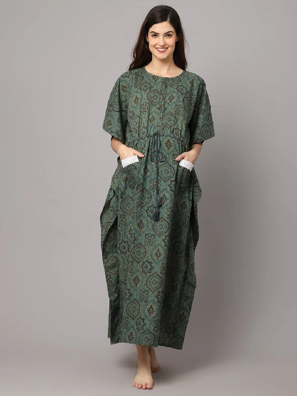 Women's Cotton Geometric Print Maternity Kaftan With Pocket And Feeding