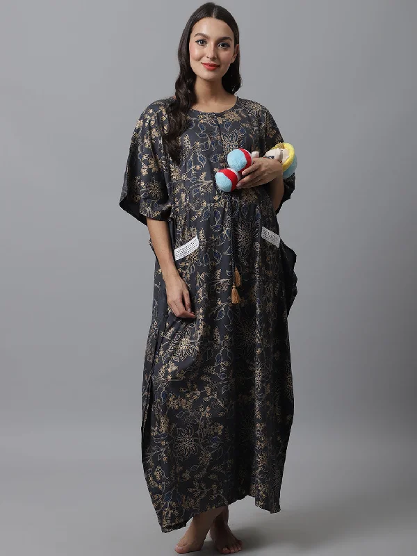 Women's Rayon Printed Maternity Kaftan With Pocket And Feeding